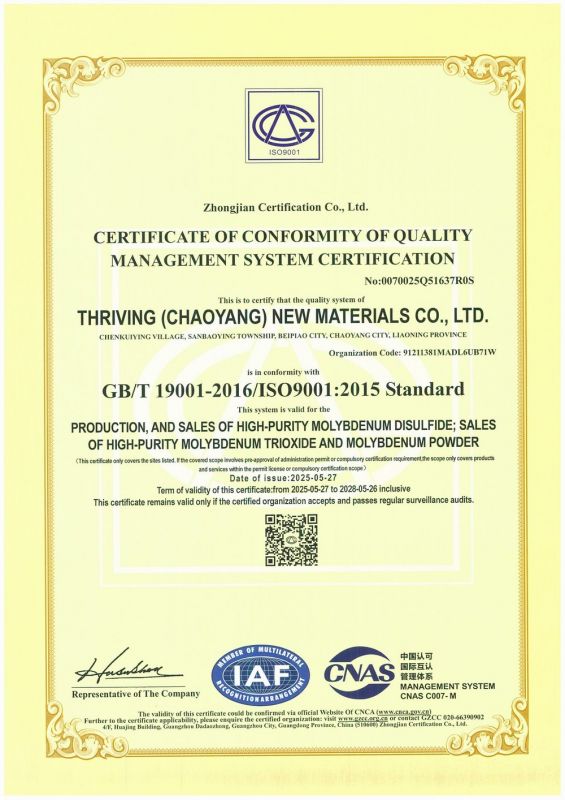 ISO9001 Quality Management System Certification